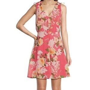Vince Camuto Floral Chiffon coral Pink Sleeveless Dress Fairy soft girl Romantic